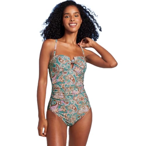 Shade & Shore Women's Shirred Bandeau One Piece Swimsuit - (US, Alpha, Medium, Regular, Regular, Multi Paisley Print)