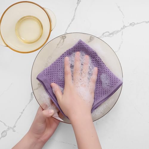Image of Homaxy 100% Cotton Waffle Weave Kitchen Dish Cloths, Ultra Soft Absorbent Quick Drying Dish Towels, 12 x 12 Inches, 6-Pack, Lavender