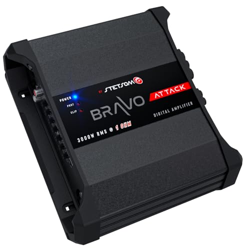 Image of Stetsom Bravo Attack 3000 1 Ohm Mono Car Amplifier, 3000.1 3K Watts RMS, 1Ω Stable Car Audio, Full Range HD Sound Quality, 3000x1, Crossover & Bass Boost, Car Stereo Speaker MD, Smart Coolers