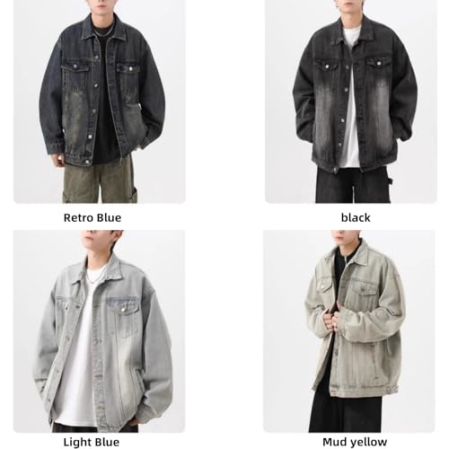 Men's Lapel Vintage Spring Fall Jeans Jacket Washed Classic Casual Loose Trucker Denim Jacket4