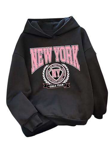 WDIRARA Girl's New York Graphic Letter Print Hoodie Sweatshirt Long Sleeve Pullover Tops