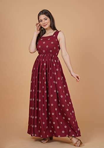 Image of Daevish Women's Rayon Fit and Flare Maxi Casual Dress | Women Flared Dress