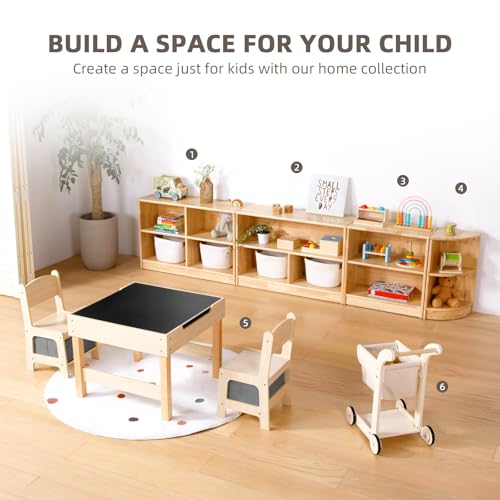 Image of OOOK Rubber Wood 4-Compartment Wooden Storage Cabinet, 35.4 inch L, 2-Tier Toy Organizers and Storage, Montessori Shelf for Kids Room, Playroom, Nursery, Classroom, Kindergarten