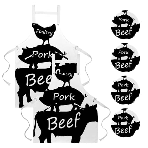 Lot de 2 tabliers de cuisine avec 4 broches motif animaux de la ferme rustiques