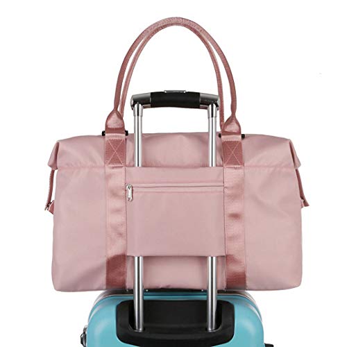 Sports Gym Bag, Workout Duffle Bag, Weekender Overnight Bag Handbag Gym Tote Bag with Trolley Sleeve (Pink)