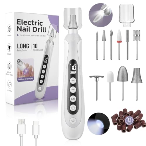 Lilonthy silver pen nail drill with 10-piece manicure tool set — shows the cordless body and included bits