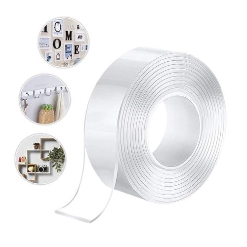 Image of Solitude Pack of 1 Double-Sided Heavy Duty Transparent Tape, Removable & Reusable Mounting Tape for Walls, Kitchen, Office, DIY 2mm x 3m Roll