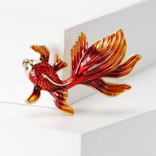 Image of Goldfish Brooch Pins for Women, Lucky Koi Carp Fish Brooch Pin, Cute Goldfish Animal Brooch Lapel Pin, Bohemian Goldfish Brooches Pins for Women Hat Bag Suit Dress Accessories