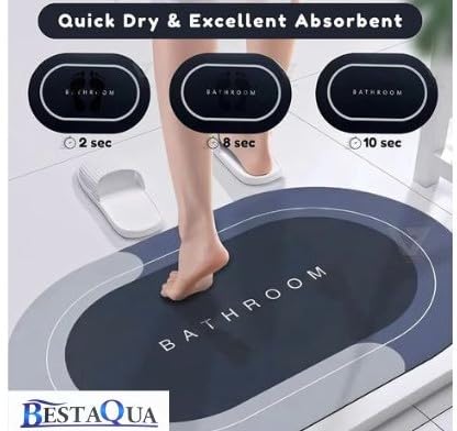 BESTAQUA Pack of 1 Quick Dry Soft Water Absorbing Bathroom Mat | Anti-Skid & Non-Slip Rubber Doormat for Home, Kitchen, Washroom (Black) 1