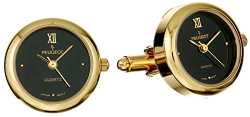 Peugeot Men's 14K Gold Plated Cuff Link Real Working Black Face Watch 656