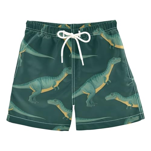 FLildon Dinosaurs Green Little Boys Swim Trunks with Mesh Lining Quick Dry Beach Board Shorts, 3T