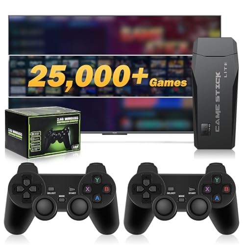 Retro Game Stick Retro Gaming Console with Built in 25,004 Games, Emulator Console Preload 12 Emulators Retro Play Game Stick Lite 4k with Two Controllers Plug & Play Video Games for TV
