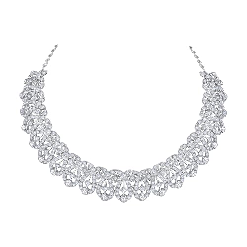 Image of Atasi International Silver Plated White Crystals American Diamonds Stylish Necklace Set with Earrings and Maang Tikka for Women and Girls | Stylish Jewellery for Party, Wedding and Festive Occasions (R6152)