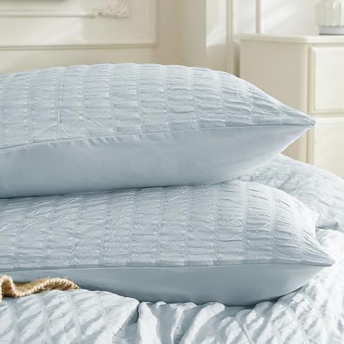 JELLYMONI Baby Blue Seersucker Pillowcases King Size
