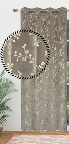Image of Velvet Room Darkening Door Curtain 7 Feet, Golden Foil Print