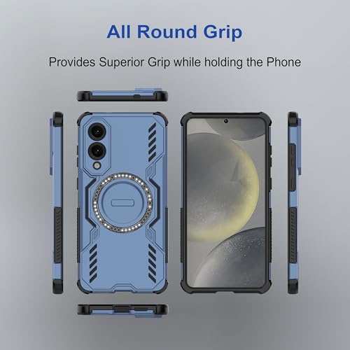 Image of amazon basics Back Case Cover for Samsung Galaxy S25 Edge 5G | Magnetic Case with Built-in Metal Ring | Supports Mag-Safe Charger, Wallet & Car Mount | Shockproof Hybrid PC + TPU | Blue