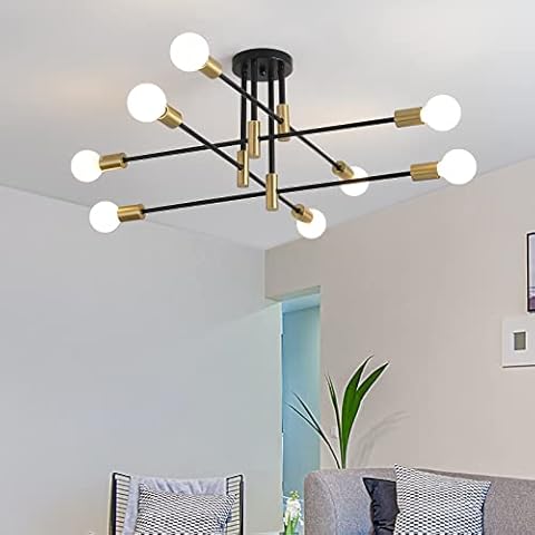Viksroeo Mid Century Modern Ceiling Light Fixture Sputnik Chandelier Industrial Semi Flush Mount Pendant Lighting for Kitchen Dining Room Bedroom Living Room Foyer（Bulb not Included） (（Black+Gold）-8) Cover