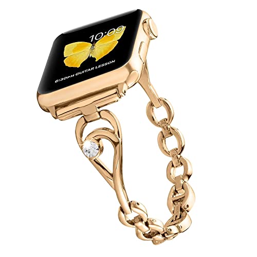 HAOLIRA Bracelets Compatible avec Apple Watch 38mm 40mm 41mm 42mm 44mm 45mm pour Femmes Acier Inoxydable en métal Bracelet Compatible pour Apple Watch Se, iWatch Series 8 7 6 5 4 3 2 1 Cover