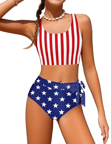 Image of Girls Tankini Swimsuits Tropical Print Bathing Suit Two Piece Girls' Swimwear with Tie Side Knot 9-16T