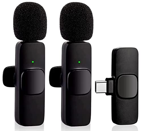 HMKCH Wireless Microphone Cravate pour téléphone (USB-C), Double sans Fil Enregistrement vidéo, Streaming en Direct, Vlog, Youtube, TikTok, Facebook – Réduction du Bruit et Plug Play, (K1)