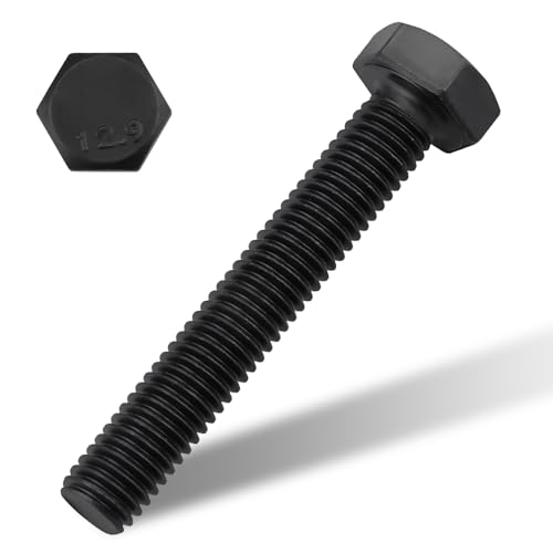 Image of M12-1.75 x 60mm Hex Bolts, 12.9 Grade Alloy Steel, Black Oxide Finish, Full Thread, Coarse Thread UNC, Hexagon Head Bolts 8 PCS