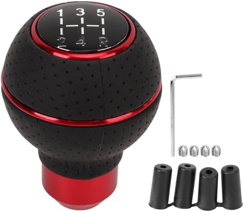Image of AutoBizarre 5 Speed Aluminum Base Metal Ring Leather Covered Gear Knob Gear Shifter Handle Knob for All Manual Transmission Cars (Red)