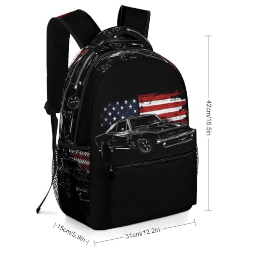 Muscle Car U.S.A. Flag Funny Backpack Casual Daypack Lightweight Shoulders Bag for Men Women Cute Print2