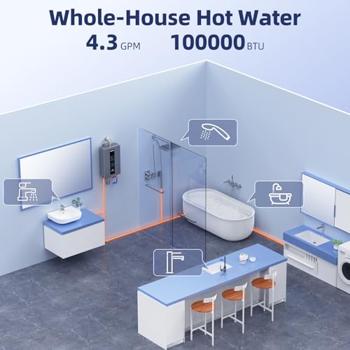 Image of Tankless Water Heater, Novieex On Demand Water Heater Propane Gas, Up to 4.3 GPM, 100000 BTU Instant Hot Water Heater with LED Display, Indoor Installation, 2-4 Point Use for Family Bathroom Kitchen