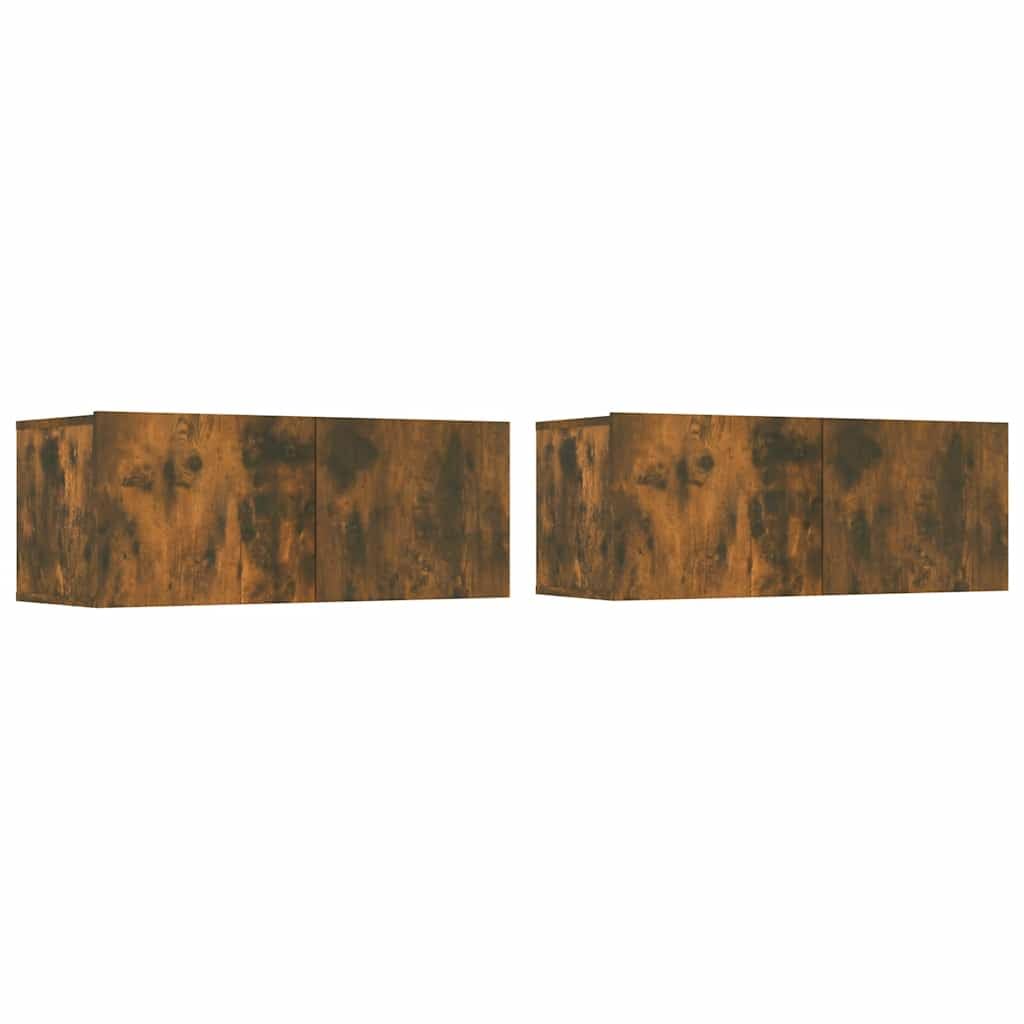 5-TLG. TV-Schrank-Set Räuchereiche Holzwerkstoff, Hängendes Lowboard für Wohnzimmer, Modernes Media Center mit Stauraum, Einfache Wandmontage