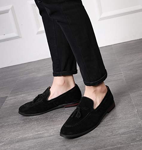 Santimon Mens Fashion Shoes Casual Dress Tassel Slip on Driving Flats Suede Loafers Black 10.5 US | Image 6