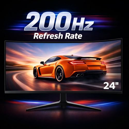 Image of Great voell 24 Inch Curved Gaming Monitor 200Hz, FHD 1080P VA Computer Display with 3000R Curvature, 1ms Response Time, 98% sRGB, FreeSync, Eye Care, VESA for Home Office & Gaming-Wall Mountable