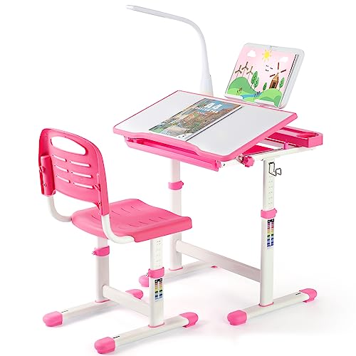 AOOU Kinderschreibtisch Stuhl mit Lampe,Jugendschreibtisch Kinder...