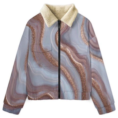 Cardigan teddy veste d'hiver femme rose grisâtre à motif ondulé sherpa