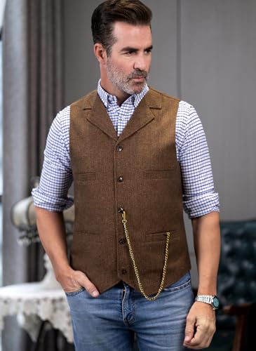 Image of Ceehuteey Mens Suit Vest Waistcoat Tweed Retro V Neck Wool Herringbone for Prom