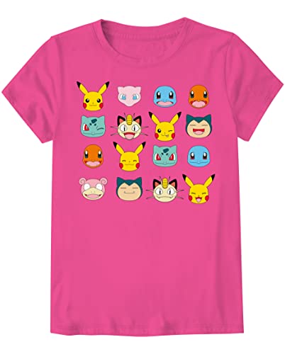 Pokemon Girls' Mixin Heads T-Shirt, Hot Pink XL(14/16)