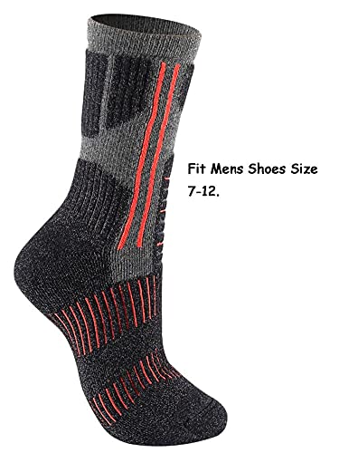Toes&Feet Men's 3-Pack Black Cushioned Anti Stink Quick Dry Blister Resistant Hiking Mountaineering Mid Calf Crew Socks,Size 7-12 #TOP1