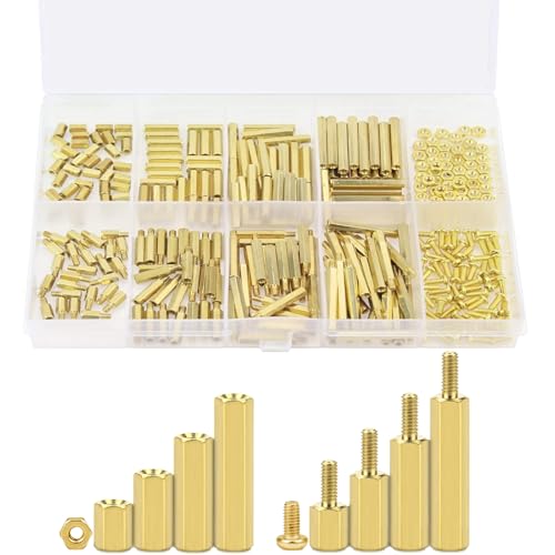 黄銅 六角スペーサー M2 320個セット 六角ねじ 六角柱 ワッシャー ネジナット スペーサー 基板 M2六角柱オススタンドオフ 支柱PCBボード 機械 修理 基板の固定に向け 収納ケース付き