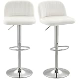 HOMCOM Juego de 2 Taburetes de Bar, Taburetes Altos de Cocina con Asiento Giratorio 81 cm de Altura, Respaldo y Reposapiés, Tapizados de Terciopelo, Fácil Montaje, Estilo Moderno, Crema