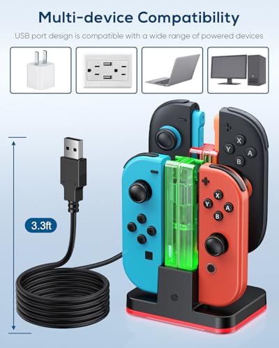 Image of Switch 2 /1 Controller Charger, 8 in 1 Charger Dock Station for Joy Cons Accessories Kits with a USB Type-C Charging Cord for Nintendo Switch (Black)