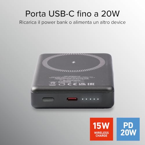 Sbs Powerbank 10K Magsafe, 20W Power Delivery, 10.000Mah, Ricarica Rapida, Magnetico, Wireless 15W, Led Di Carica, USB-C, Caricabatterie Portatile Da Viaggio, Design Slim, Scocca In Alluminio, Grigio - 2
