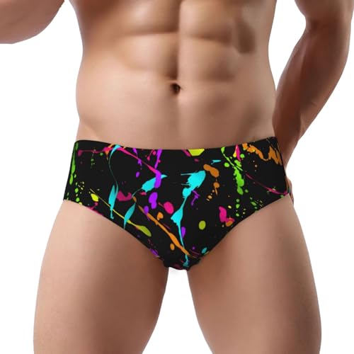 Glow In Dark Splatter Neon Men'S Brief Underwear Underpants Triangle Briefs With Pouch
