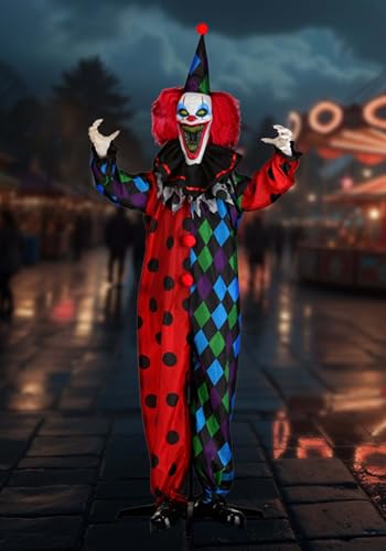 Fun Costumes 6FT Rictus the Evil Clown Animatronic | Life Size Creepy Circus Halloween Decoration with Lights Creepy Sounds for Haunted House or Yard