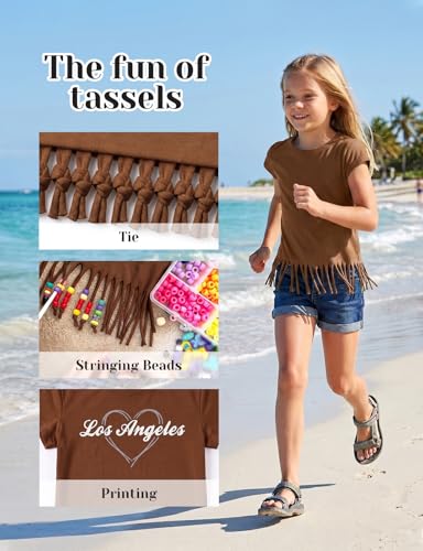Image of Noomelfish Girls Short Sleeve Fringe T-Shirts Soft Jersey Cotton Tee Tops (3-12 Years)