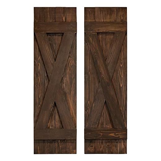 Dogberry 14 in. x 72 in. Coffee Brown X Board & Batten Exterior Shutters Pair