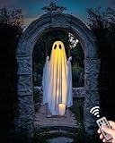 Halloween Outdoor Decorations - 5FT Large Hanging Swinging Ghost with LED Lights, Spooky Animated Floating Prop for Yard, Garden, and Porch