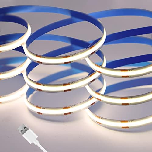 Weecrestar 720 LEDs 4.92FT COB LED Strip Lights USB Powered, Premium High Density Light Strip, Self-Adhesive Tape Light for TV Backlight, Bedroom, Cabinet, Kitchen, DIY Lighting (4000K White 5V USB)