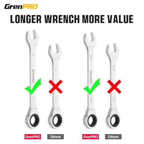 Image of GRENPRO Ratcheting Wrench Set, Combination Wrench Set, 22-Piece SAE & Metric and Standard, 72Th Long Open End, 1 /4 inch to 3 /4 inch & 6-18mm, Organizer With Roll Up Pouch, CR-V Socket Mechanic Hand Tools Sets