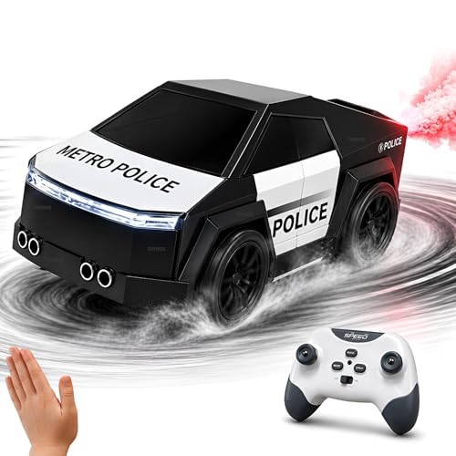 Image of Smart RC Police Car for Kids with Mist Spray, Drift & 360 Spin, Follow Me & Escape Mode, LED Lights, 3 Music Modes, USB Type-C Rechargeable Remote Control Toy Car Gift for Boys & Girls