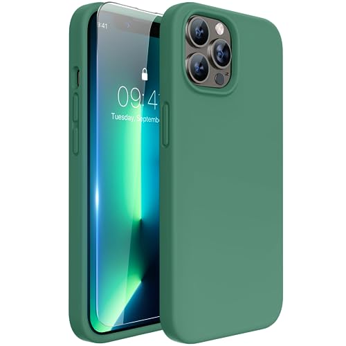 Image of Miracase Designed for iPhone 13 Pro Max Case with Screen Protector,[Soft Anti-Scratch Microfiber Lining],Shockproof Liquid Silicone Rubber Phone Case Cover 6.7 inch, Acacia Green
