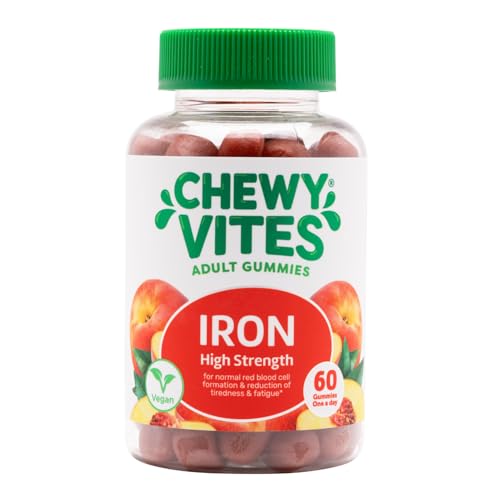 Chewy Vites Adult High Strength Iron 60 Vitamin Gummies 14mg Ferrous Fumerate Iron Gummies with Vitamin C 2 Months Supply Real Fruit Juice Vegan Peach Flavour
